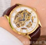 Jaeger-LeCoultre Yellow Gold Skeleton Copy Watch Brown Leather Strap